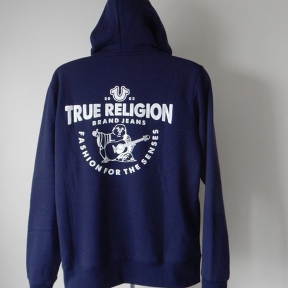 TRUE RELIGION Logo Core ZIP UP ACE BLUE Fleece Men's Hoodie Jacket XXL NWT - Picture 1 of 3